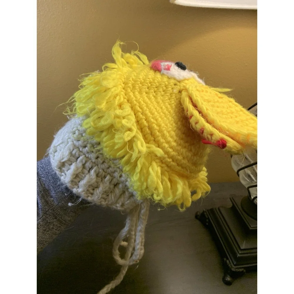 Vintage Sesame Street Big Bird Kids Childs Hand Knit Bonnet Muppet Hat JCPenney